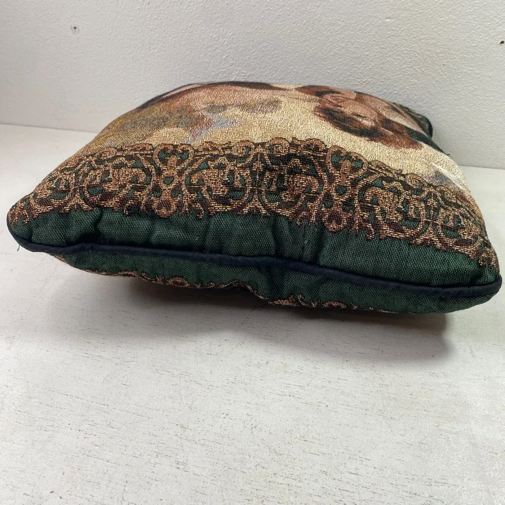 Vintage Raphael Cherubs Tapestry Throw Pillow Sistine Madonna Angels Green 15x15